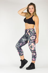 Legging Crazy Print - Amni, Black and Pink Thunder