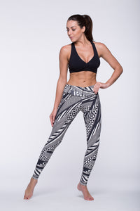 Legging Full Length Crazy Print - Amni, Black and White Tribal