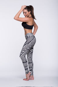 Legging Full Length Crazy Print - Amni, Black and White Tribal