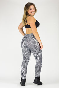 Legging Full Length Crazy Print - Amni, Black and White Web