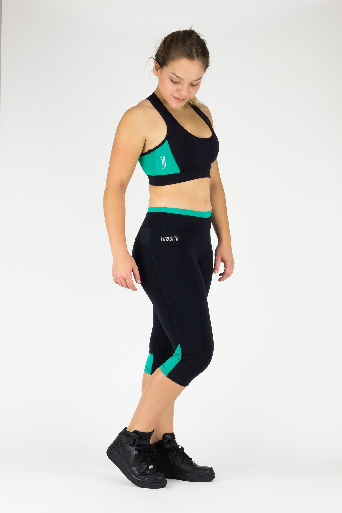 Legging Under Knee Vitoria Regia - Supplex, Black and Turquoise