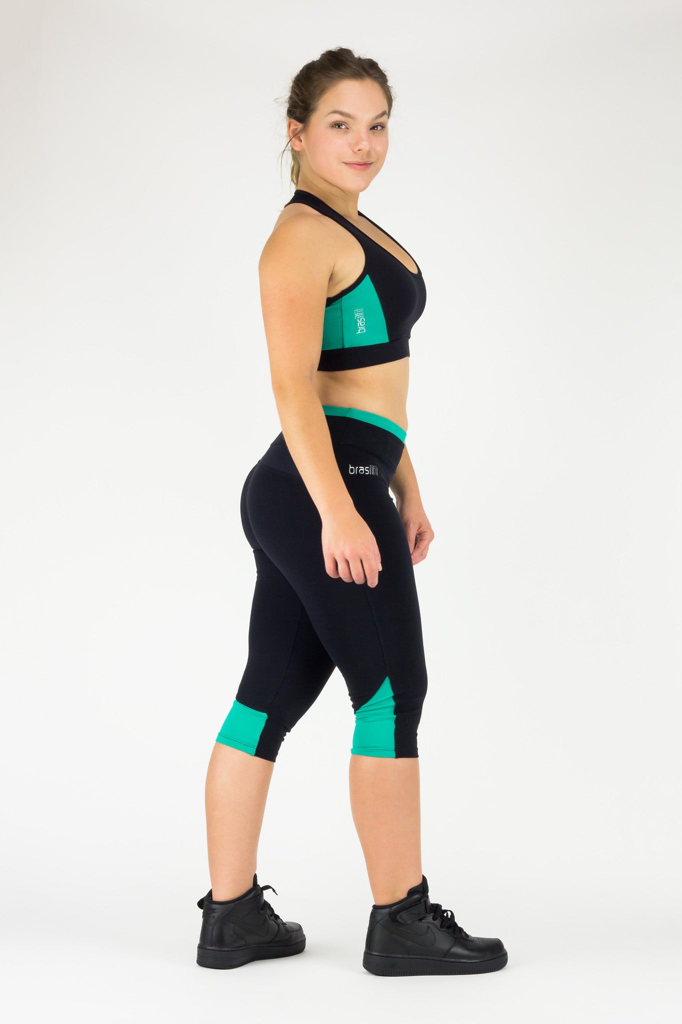 Legging Under Knee Vitoria Regia - Supplex, Black and Turquoise